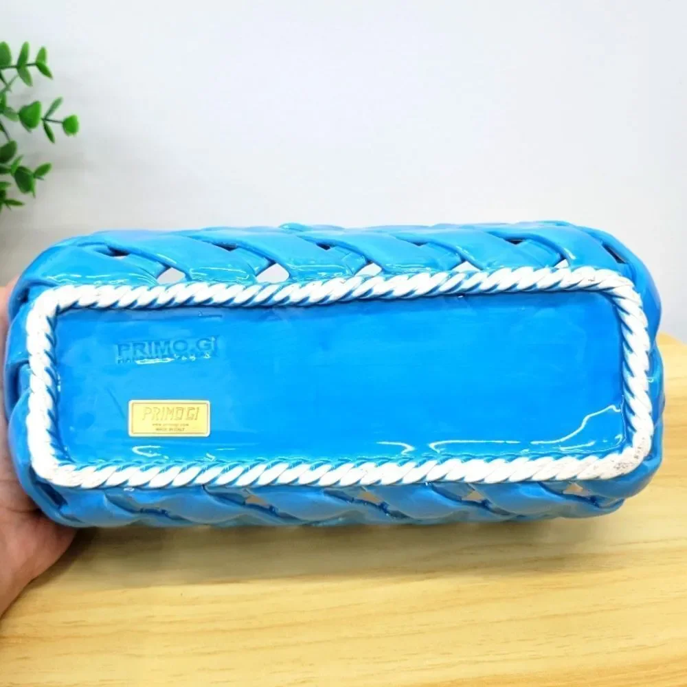 Handmade Italian Ceramic Lattice Basket – PRIMO GI, Bright Blue